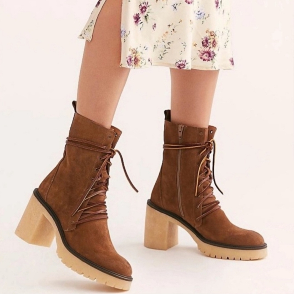 New Free People Dylan Lace-Up Suede Boots Size 38 - Picture 2 of 12
